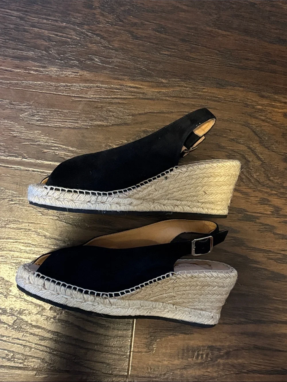 Paseart Black Suede Slingback Espadrille Sandals